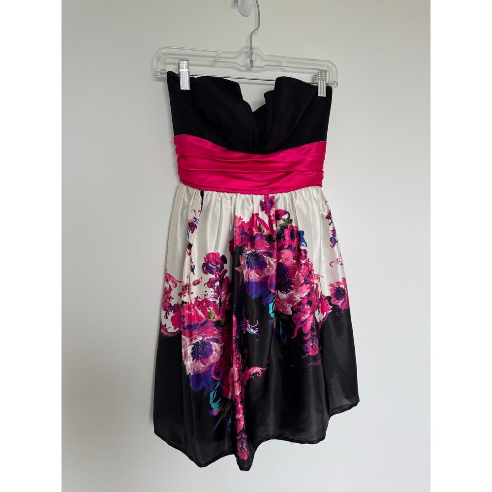 Trixxi Black and Pink Floral Strapless Dress